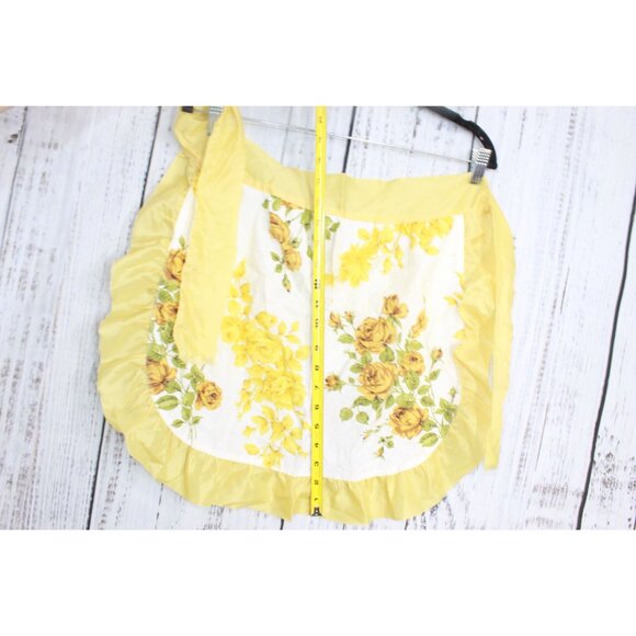 Vintage Yellow White Roses Print Half Waist Kitchen Cooking Apron Size XS-S - Picture 6 of 9